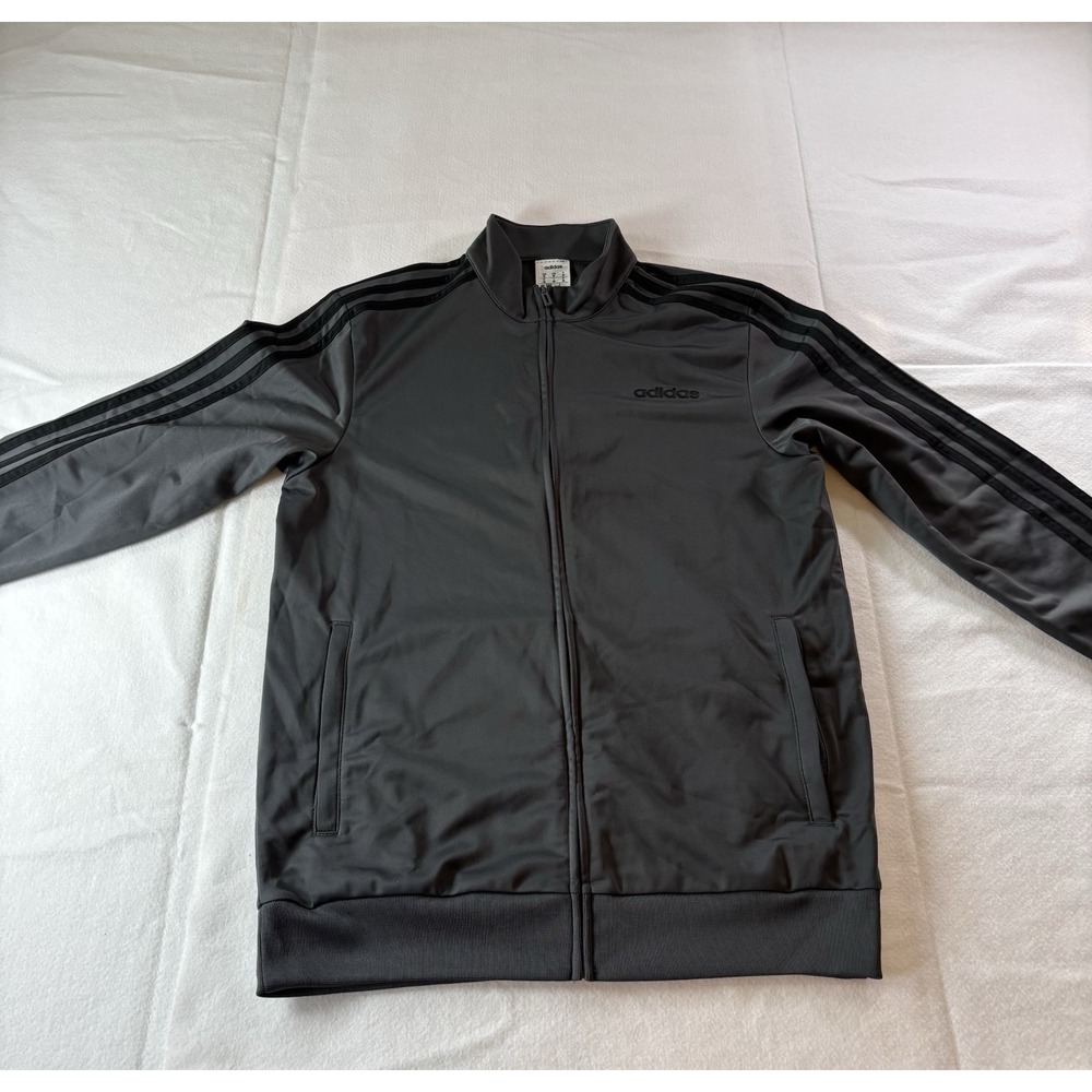 Adidas Jacket‎ Men Medium Full Zip Pocket Sport Stripe Charcoal Shiny Hype Core